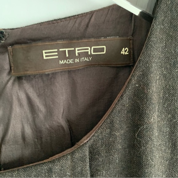 Etro Sheath Dress Lana Wool brocade trim waist - Picture 9 of 16